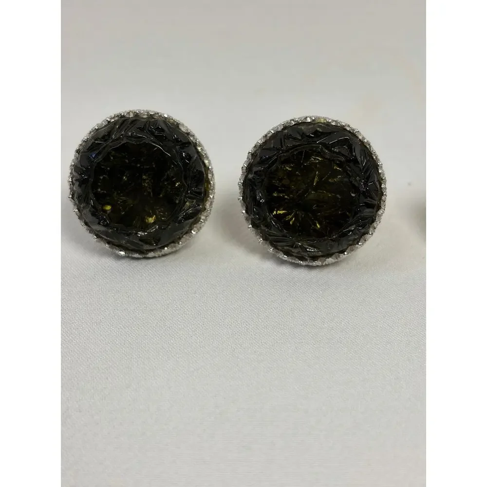 Vintage Shields Cufflinks Selro Blackamoor Princess and Green Glass Silver Tone